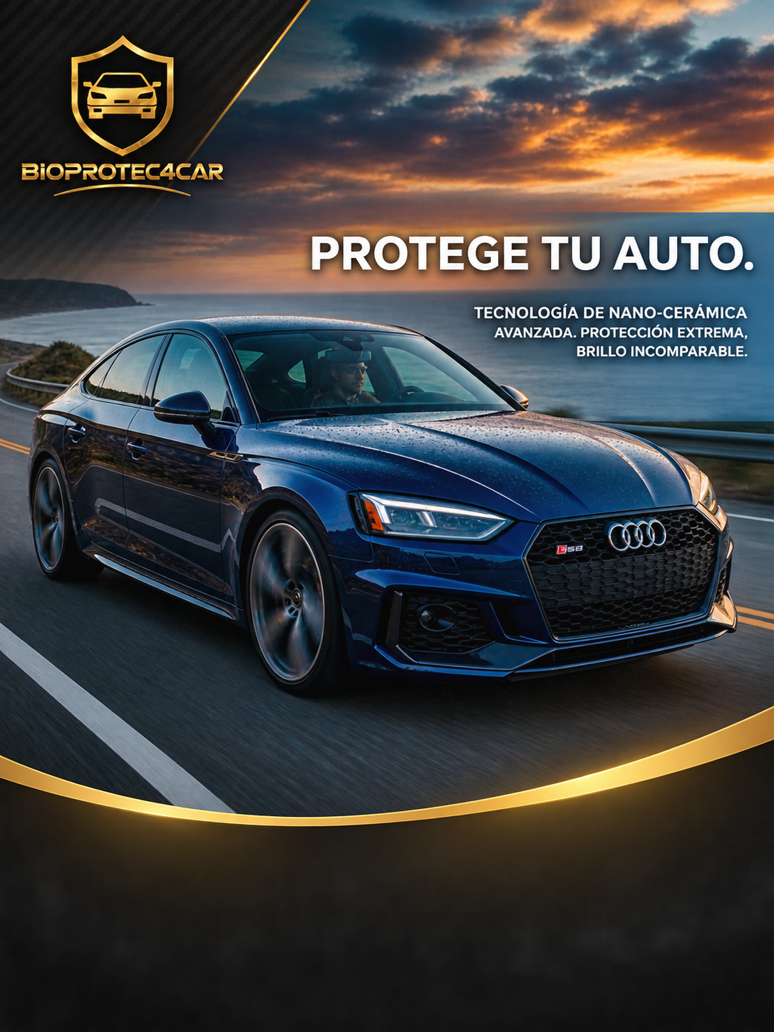 Auto deportivo negro con protección nanocerámica BioProtec